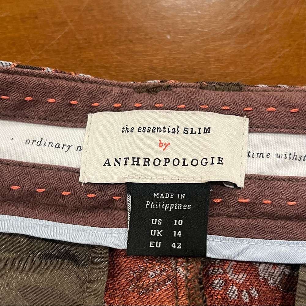 Anthropologie The Essential Slim Floral Jacquard Ankle Length Pant 10 Brown - Picture 10 of 16